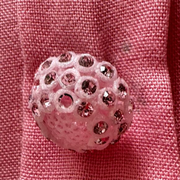 1950s Mode O’Day Pink Day Dress Pockets Lucite Rhinestone Buttons 33” Waist VNTG - Picture 3 of 16